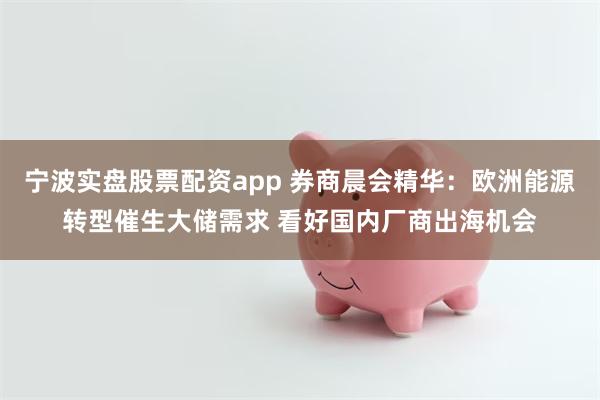 宁波实盘股票配资app 券商晨会精华：欧洲能源转型催生大储需求 看好国内厂商出海机会